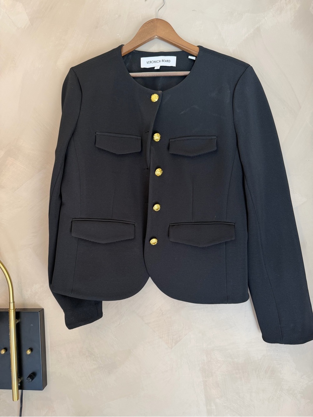 Veronica Beard Black Collarless Blazer with Gold Buttons